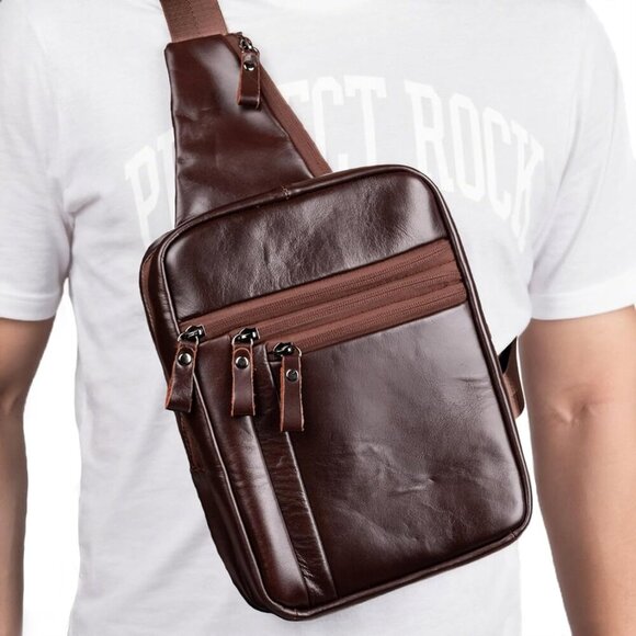 Elegant Buffalo Leather Tactical Sling Bag for Men - Adjustable Comfort & Style - Picture 2 of 8